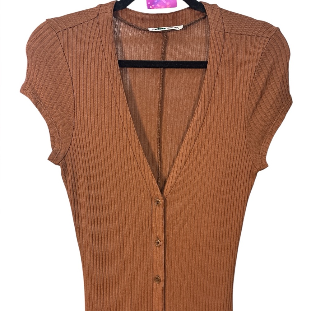 Reformation Cypress Brown Ribbed Knit Maxi Dress MSRP $248 Medium - Picture 6 of 7